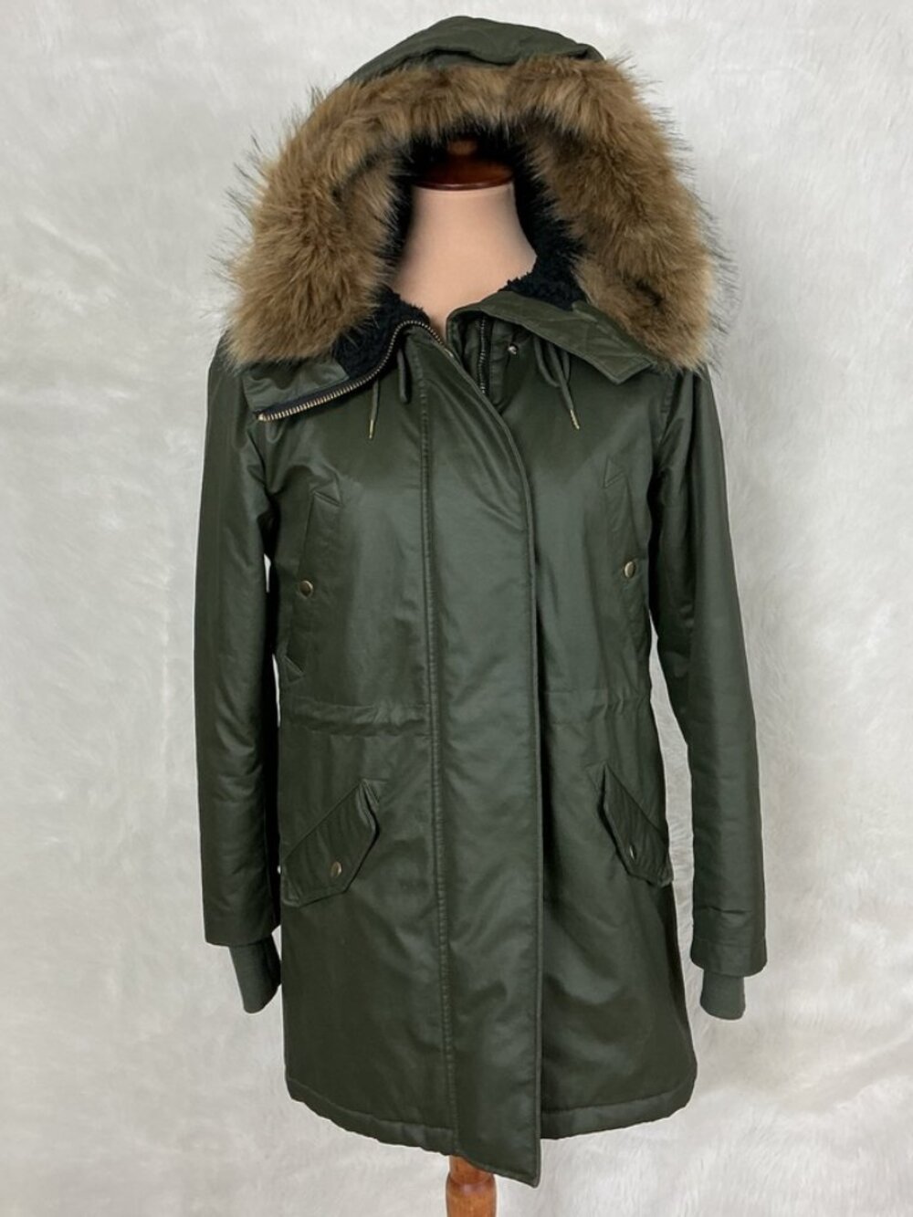 J. Crew Green Perfect Winter Parka Coat Hooded Water Resistant H2222 XS